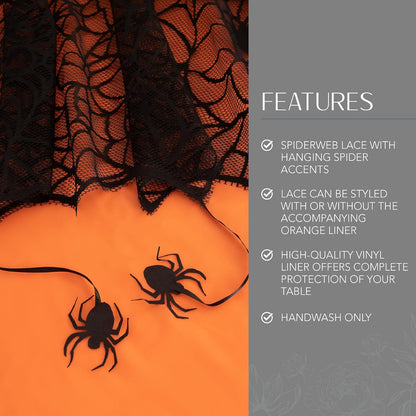 Elrene Home Fashions - Mantel de Halloween con Forro de plástico Naranja extraíble, Rectangular de 60 x 84 Pulgadas, Naranja y Negro
