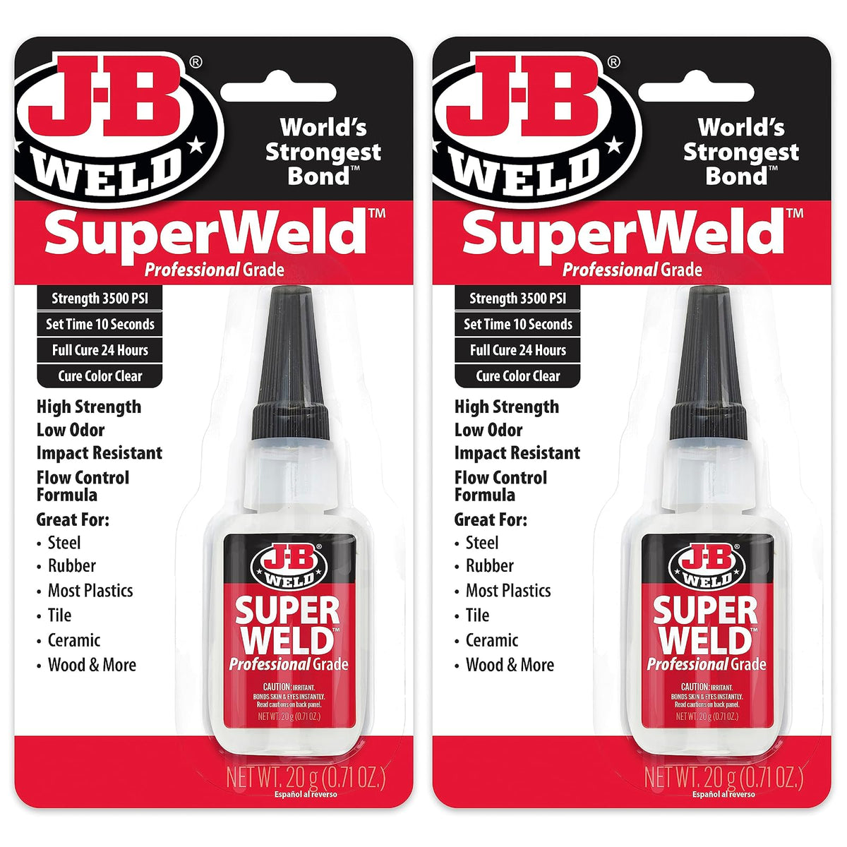 J-B Weld SuperWeld Superglue 33120-2, 20 g, Paquete de 2, Transparente