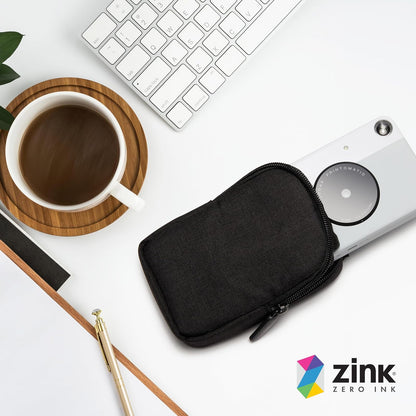 Zink - Funda Suave para cámara – Pequeña impresión instantánea para cámara y Bolsa de Impresora con Bolsillo de Papel fotográfico, Cierre de Cierre y Correa de Hombro Cruzada, Color Negro