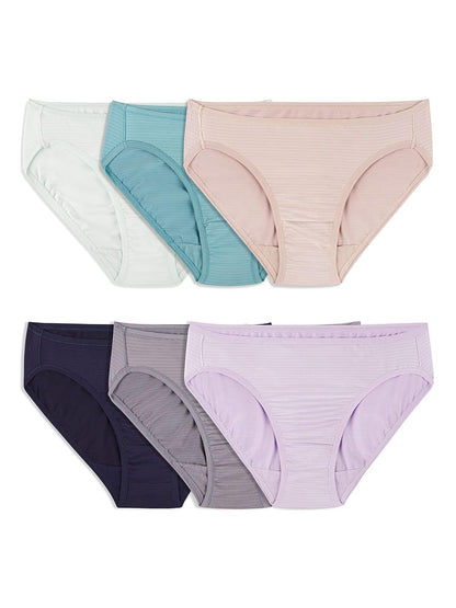 Fruit of the Loom Calzones Transpirables para Mujer Paquete de 6 - Rayas Refrescantes - Bikini - Paquete De 6 - Los Colores Pueden Variar - 6