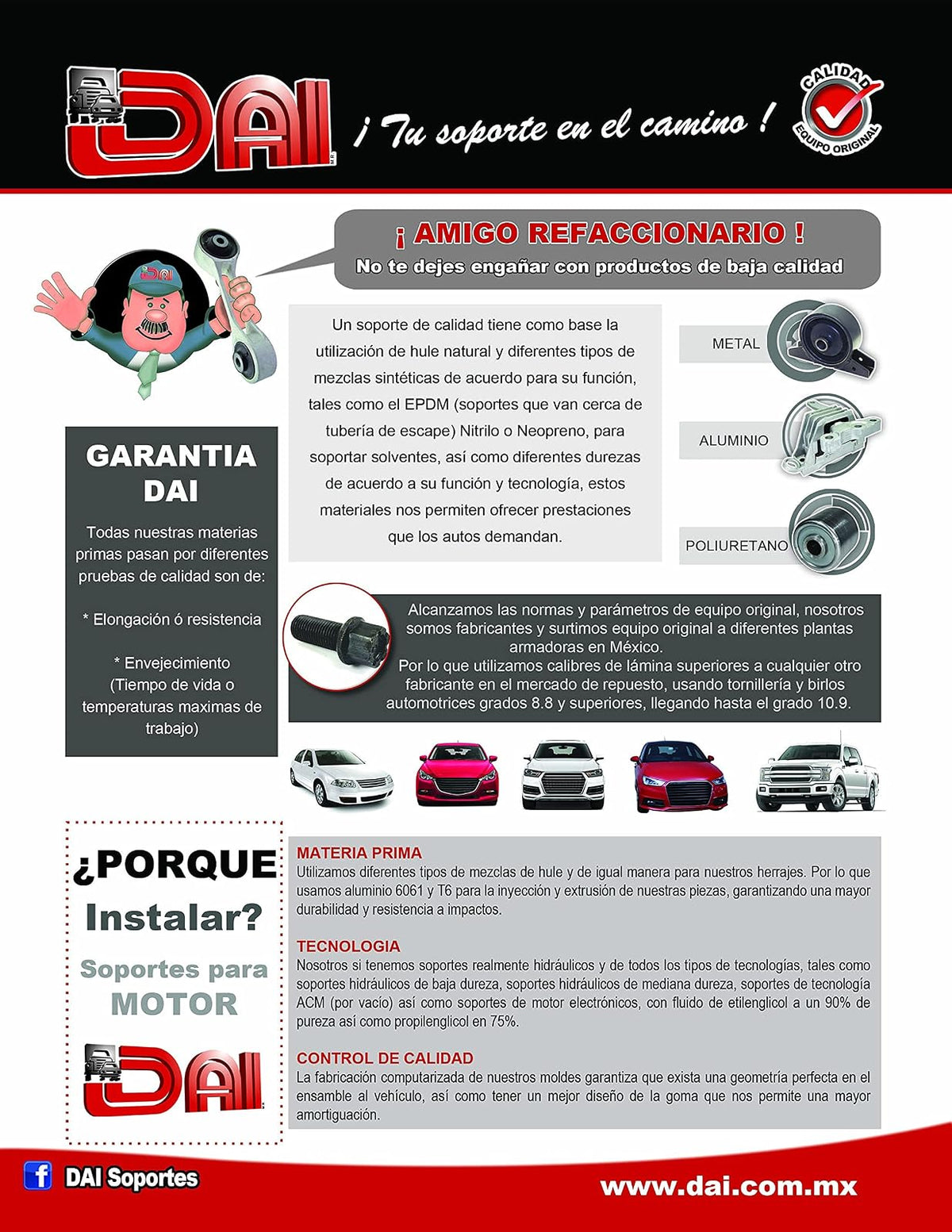 DAI 7215 Soporte Motor Derecho Neutro para Ford Fiesta 02-10 L4 1.6