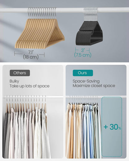 SONGMICS - Juego de 50 Perchas de plástico Resistentes, Perchas con Muescas Anchas en los Hombros, Barra de Pantalones, Gancho Giratorio de 360°, Ahorro de Espacio, 16.4 Pulgadas, para clóset, Color