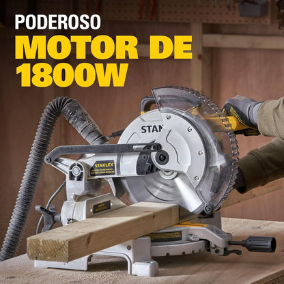 STANLEY Sierra de Inglete Compuesta 10" (254mm) Potencia Profesional de 1800W para Cortes Precisos y Exigentes, SM161-B3 (modelo más reciente)