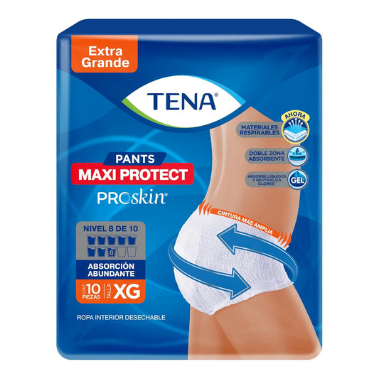 Tena Pants Maxi Protect XG, Ropa interior desechable para incontinencia, Talla Extra Grande, 10 piezas