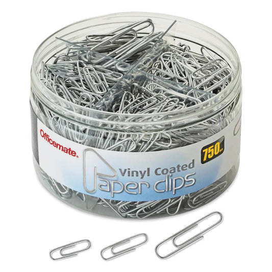 Officemate 750 Clips de papel, revestimiento de vinilo, varios tamaños, tina de almacenamiento reutilizable, para oficina, escuela y uso doméstico, plata (99970)