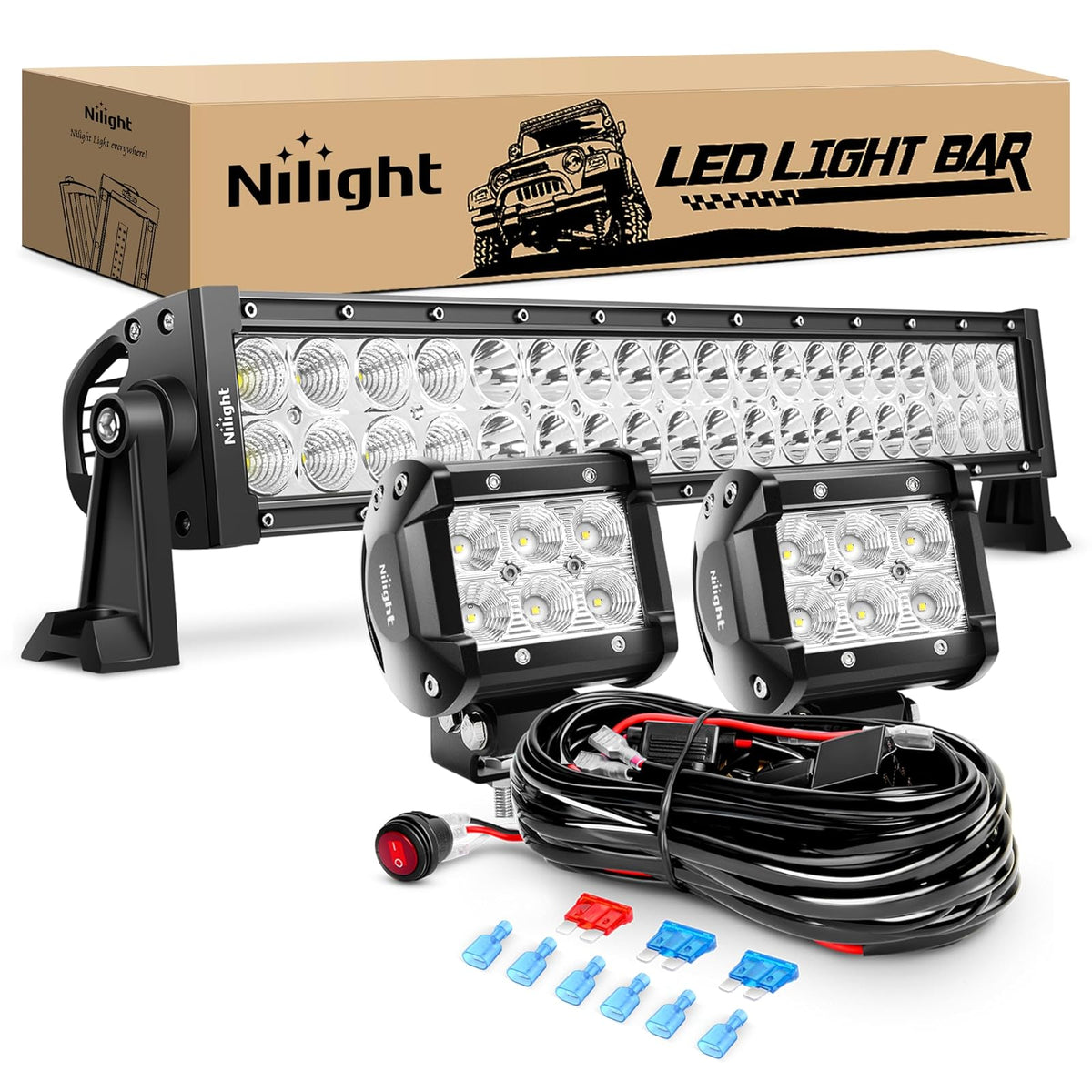 Nilight Barra de Luces LED 22 Pulgadas 120 W + 2 Barras 18 W con Arnés