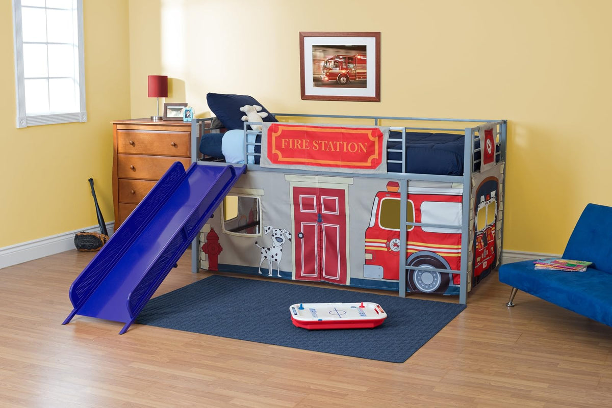 DHP - Juego de Cortinas de diseño del Departamento de Bomberos para Cama Junior Loft, Muebles para niños, Color Azul