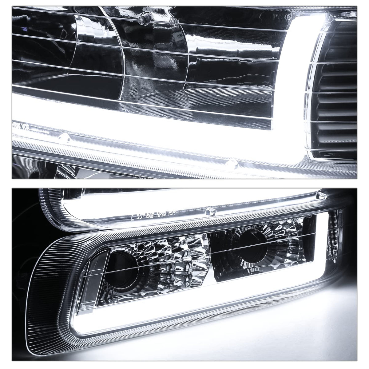 M-Auto Juego de 4 Faros Delanteros con Tira LED DRL Compatible con 99 00 01 02 Chevy Silverado 1500HD 2500HD 3500HD, 00-06 Suburban 1500 2500 Tahoe