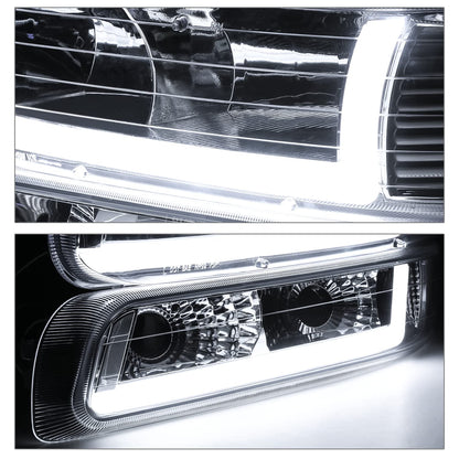 M-Auto Juego de 4 Faros Delanteros con Tira LED DRL Compatible con 99 00 01 02 Chevy Silverado 1500HD 2500HD 3500HD, 00-06 Suburban 1500 2500 Tahoe