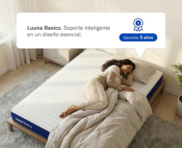 Luuna Basics 1 Colchón Individual, Colchón de Espuma de Alta Densidad, 16cm de Altura, Firmeza Media, Colchones en Caja, 1 Capa, Colchón Fresco