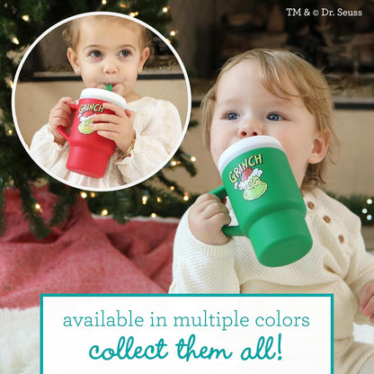 Infantino My 1st Tumbler, taza de silicona para beber con popote y asa, taza de bebé resistente a derrames para poner en marcha, botella de transición sin BPA, verde Grinch