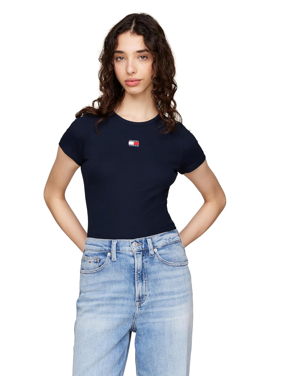 Tommy Jeans - Playera Estampada para Mujer con Detalle Bordado de Bandera