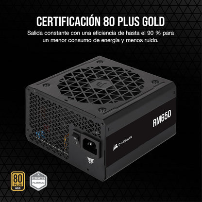 Corsair RM650 ATX 3.1 650W Fuente de Alimentación - Eficiencia 80 Plus Gold - Bajo Ruido - Modo Zero RPM - Totalmente Modular - Negro