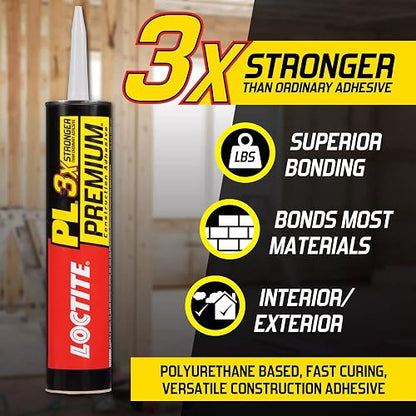 Loctite PL - calcomanía de construcción de poliuretano premium, pegamento versátil para madera, hormigón, piedra, metal y más, 10 onzas, cartucho, 1 paquete
