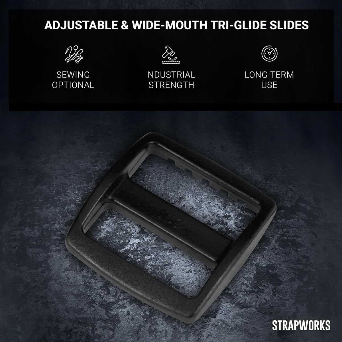 Strapworks - Diapositiva de plástico de Boca Ancha Tri-Glide para Correas de Bolsa, eslingas de Rifle, Collares de Perro - 3/4 Pulgadas