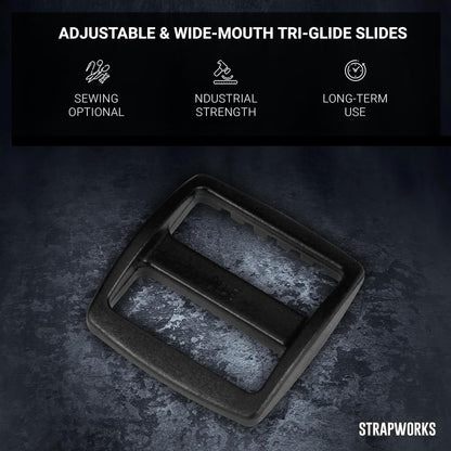 Strapworks - Diapositiva de plástico de Boca Ancha Tri-Glide para Correas de Bolsa, eslingas de Rifle, Collares de Perro - 3/4 Pulgadas