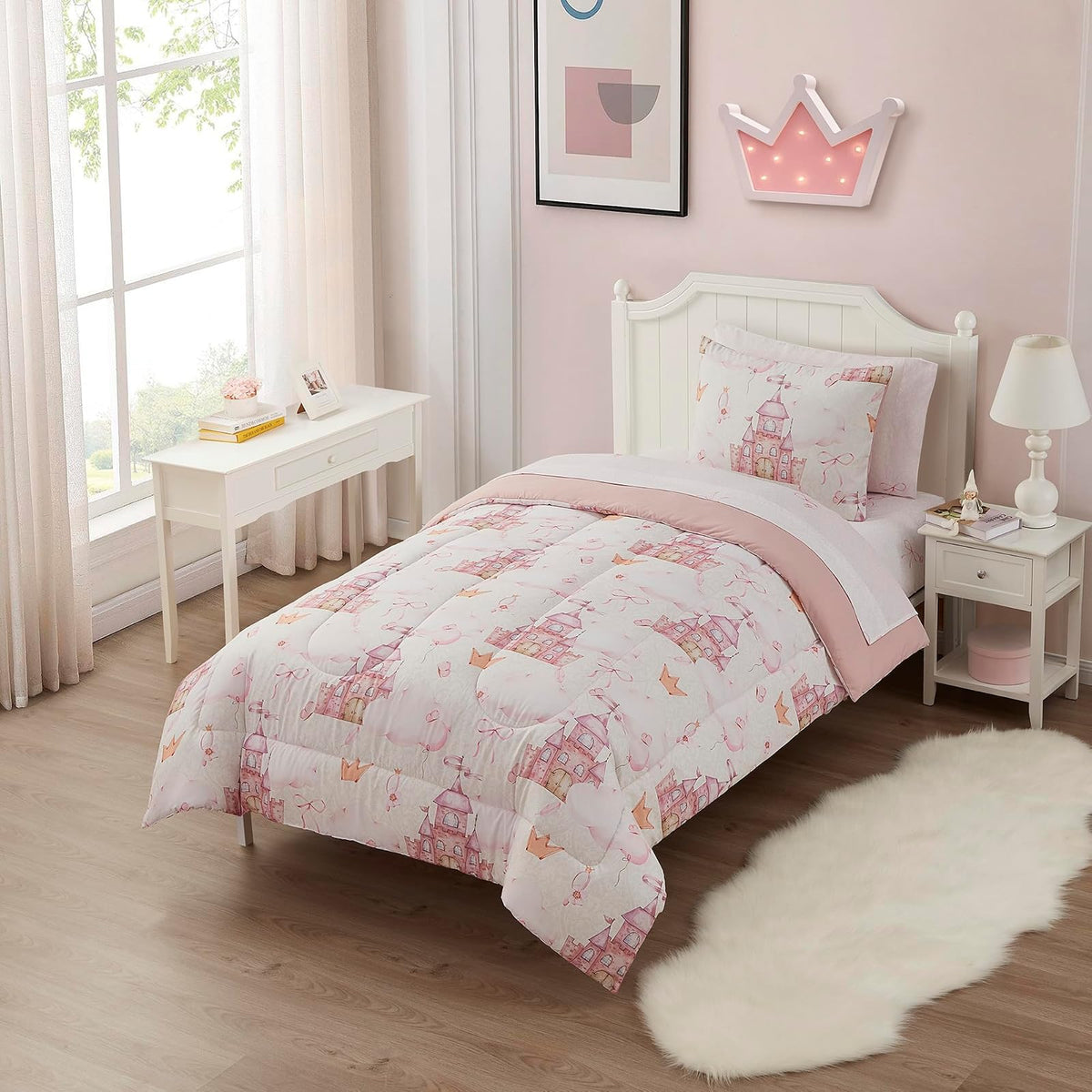 Juego de Ropa de Cama para niños y niñas, Juego de sábanas y edredón Estampados, tamaño Individual, Princesa de Cuento de Hadas