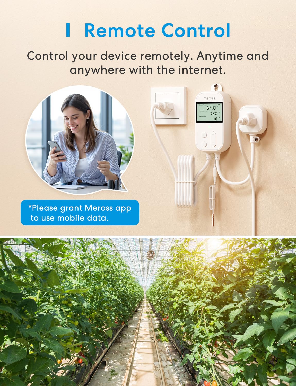 meross - driver de temperatura inteligente de 15 A, 1800 W, enchufe inteligente con control de termostato Wi-Fi, funciona con Apple Home, Alexa, Google Home para calefacción, enfriamiento