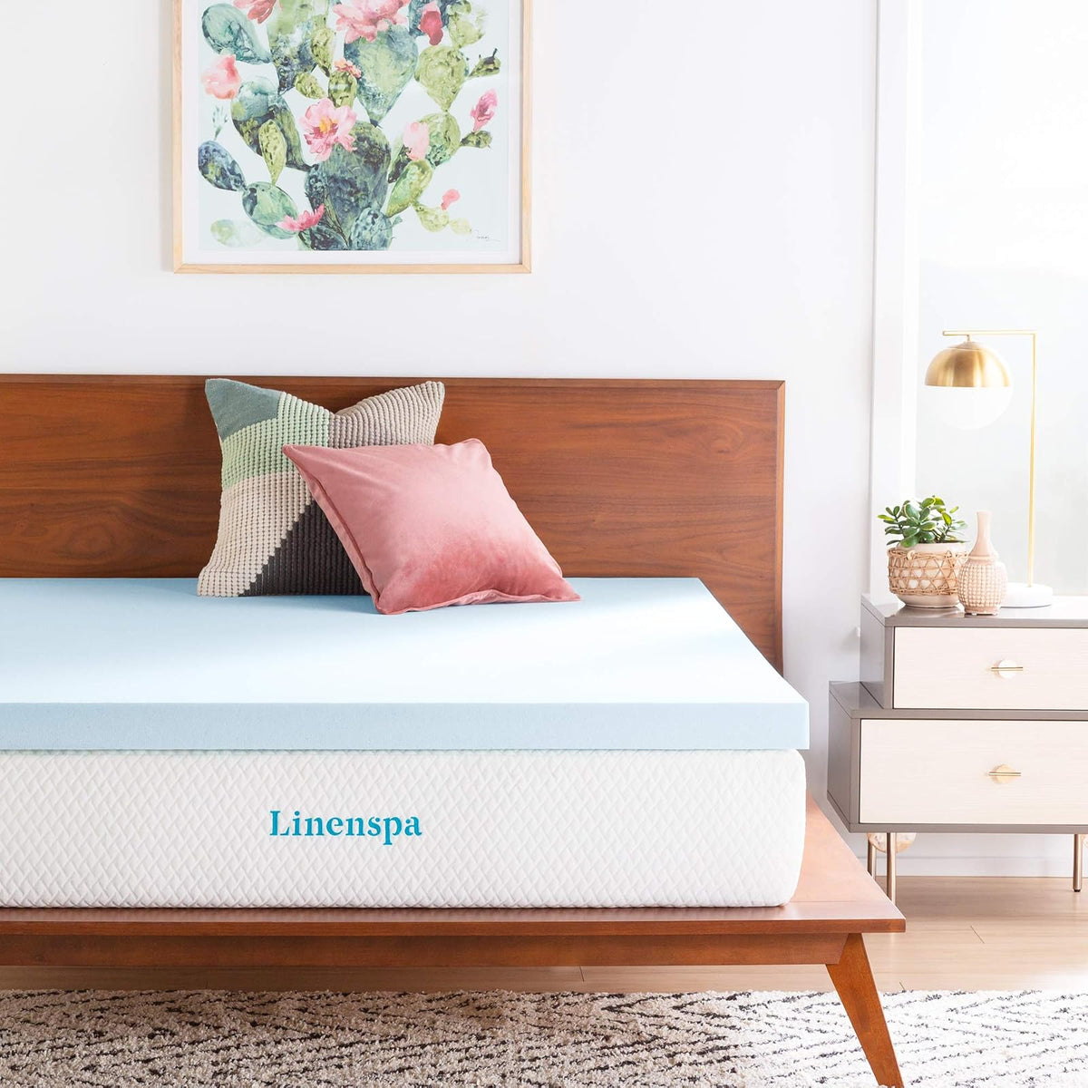 Linenspa - Colchoneta de Memory Foam con Gel, Sobrecolchón Refrescante, Alivia Puntos de Presión - Matrimonial - 7.5 cm