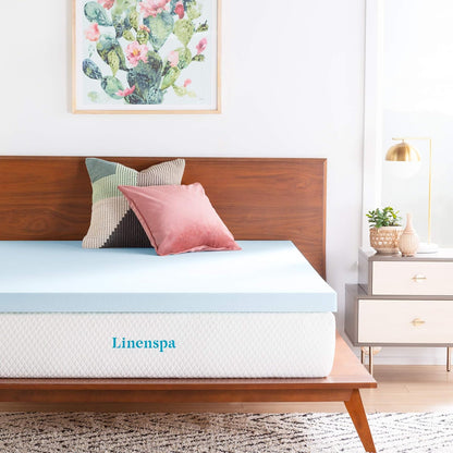 Linenspa - Colchoneta de Memory Foam con Gel, Sobrecolchón Refrescante, Alivia Puntos de Presión - Matrimonial - 7.5 cm