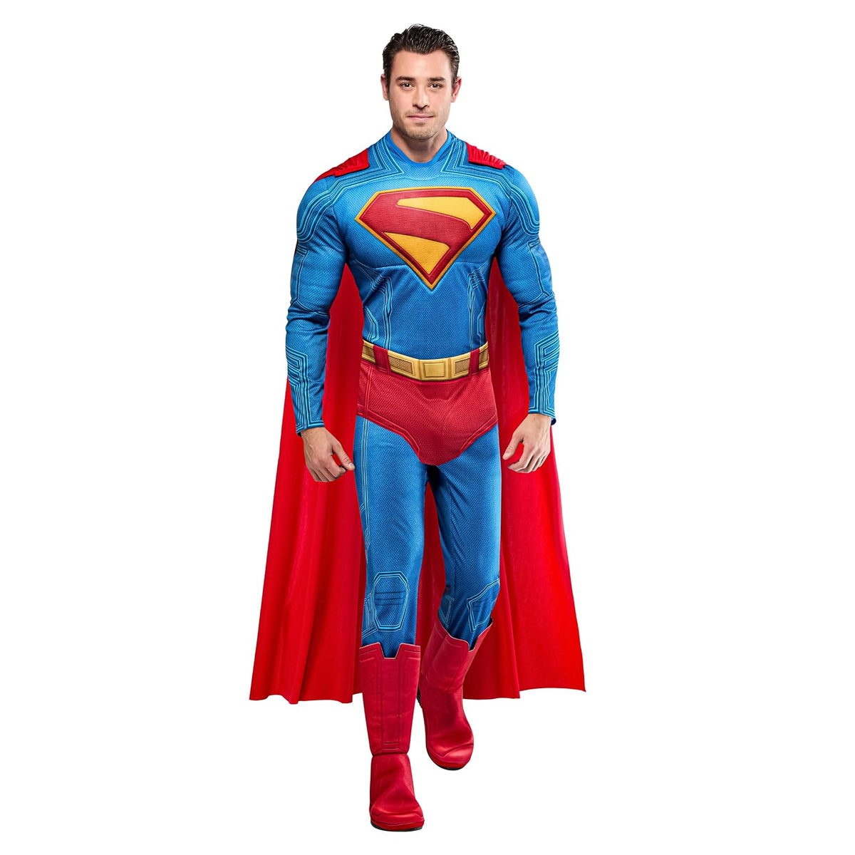 Rubies Superman - Disfraz de lujo para hombre, con fundas y capa, para Halloween y fiestas temáticas, talla L