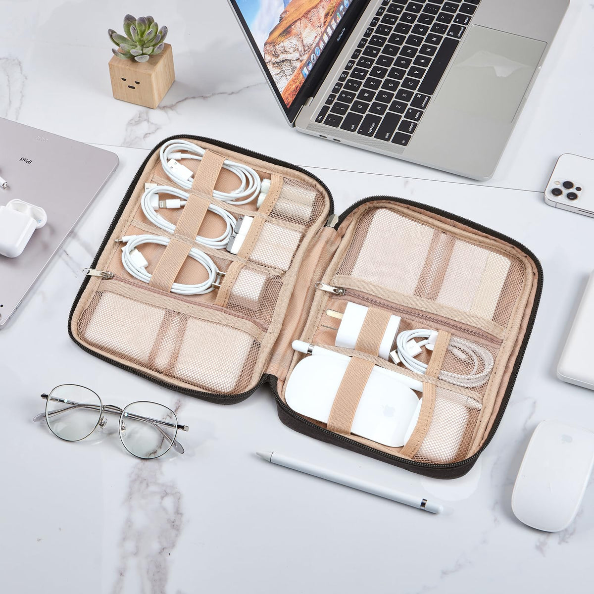 NISHEL - Funda organizadora de cable de viaje, bolsa electrónica Tech, esencial para cargador, cable, teléfono, disco duro, USB, tarjeta SD