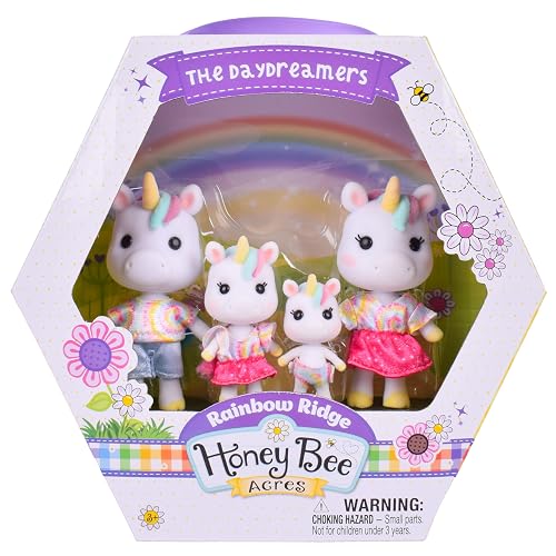 Sunny Days Entertainment Honey Bee Acres Rainbow Ridge Daydreamers Unicorn Family - 4 muñecas en Miniatura | Cifras coleccionables de fantasía pequeñas | Juguetes de Juego para niños