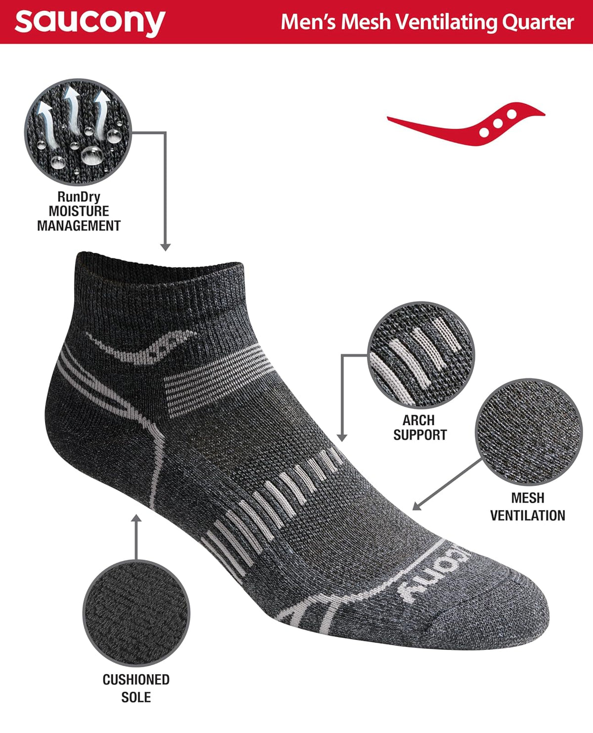 Saucony Paquete múltiple de calcetines de malla para
