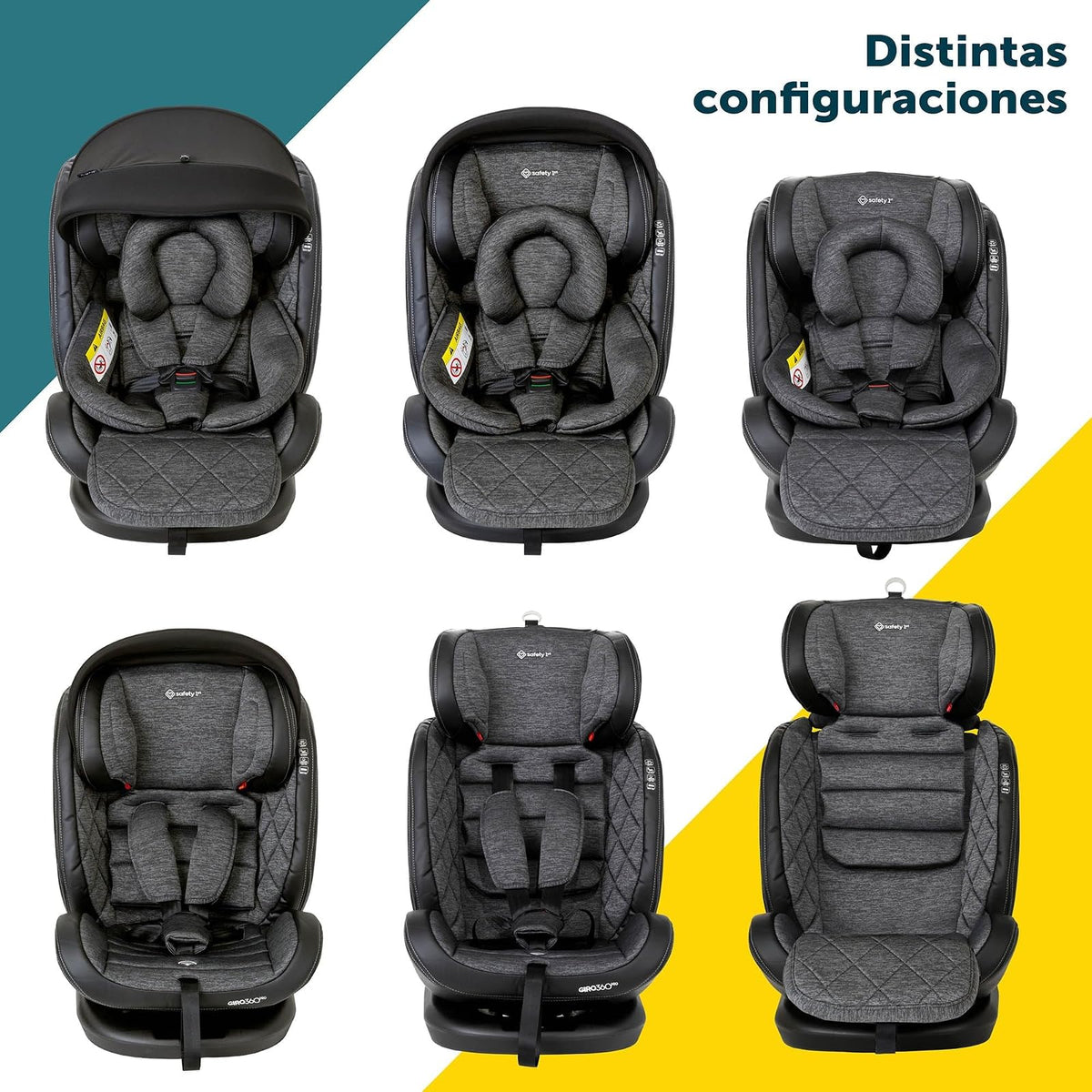 Safety 1st Autoasiento Giro 360 Pro Gris Oxford | Uso desde Recién Nacidos hasta 36kg