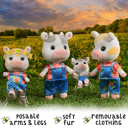 Honey Bee Acres The Cloverberrys Cow Family, 4 Cifras de muñeca en Miniatura, pequeña