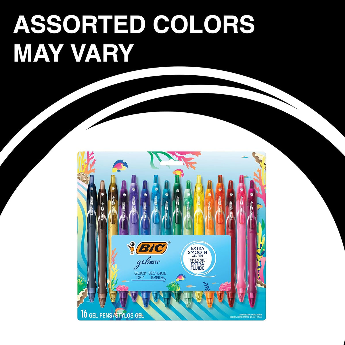 BIC Gelocity Quick Dry Ocean - Juego de rotuladores de gel con tinta de secado rápido y diseño retráctil