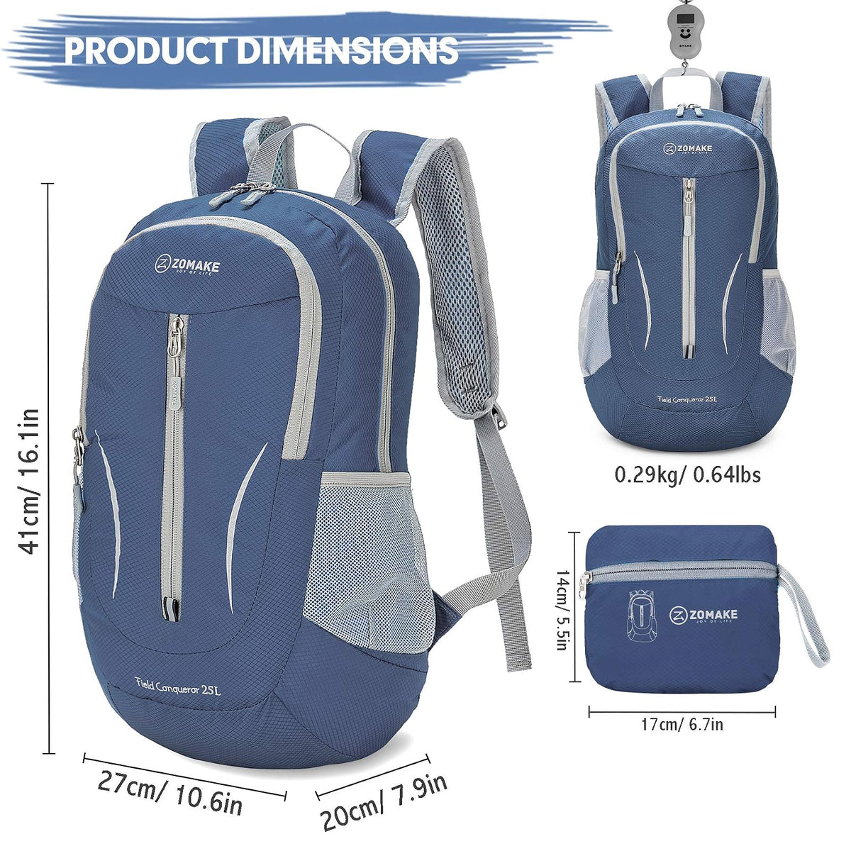 ZOMAKE Ultra Liviana Mochila Plegable, Resistente al Agua 25L Mochila para Empacar para Mujeres y Hombres al Aire Libre
