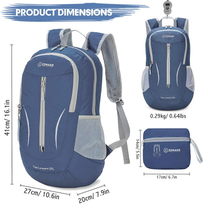 ZOMAKE Ultra Liviana Mochila Plegable, Resistente al Agua 25L Mochila para Empacar para Mujeres y Hombres al Aire Libre