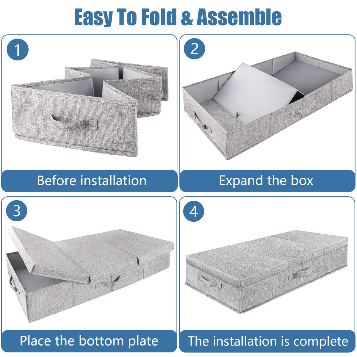 Supowin Contenedores de almacenamiento debajo de la cama con tapas, caja organizadora grande para debajo de la cama con asa, plegable debajo de las bolsas de almacenamiento para organizar ropa