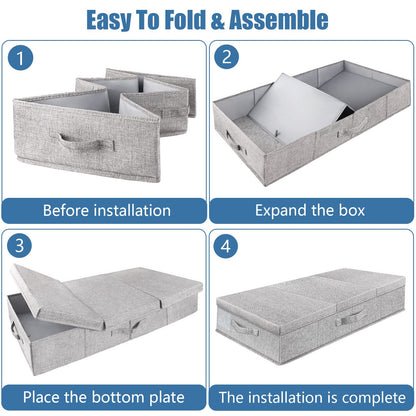 Supowin Contenedores de almacenamiento debajo de la cama con tapas, caja organizadora grande para debajo de la cama con asa, plegable debajo de las bolsas de almacenamiento para organizar ropa