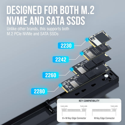 SABRENT M.2 NVMe - Carcasa SSD Externa de 10 Gbps, Almohadilla térmica Reutilizable, Compatible con 2230 2242 2260 2280 (EC-SNVE)