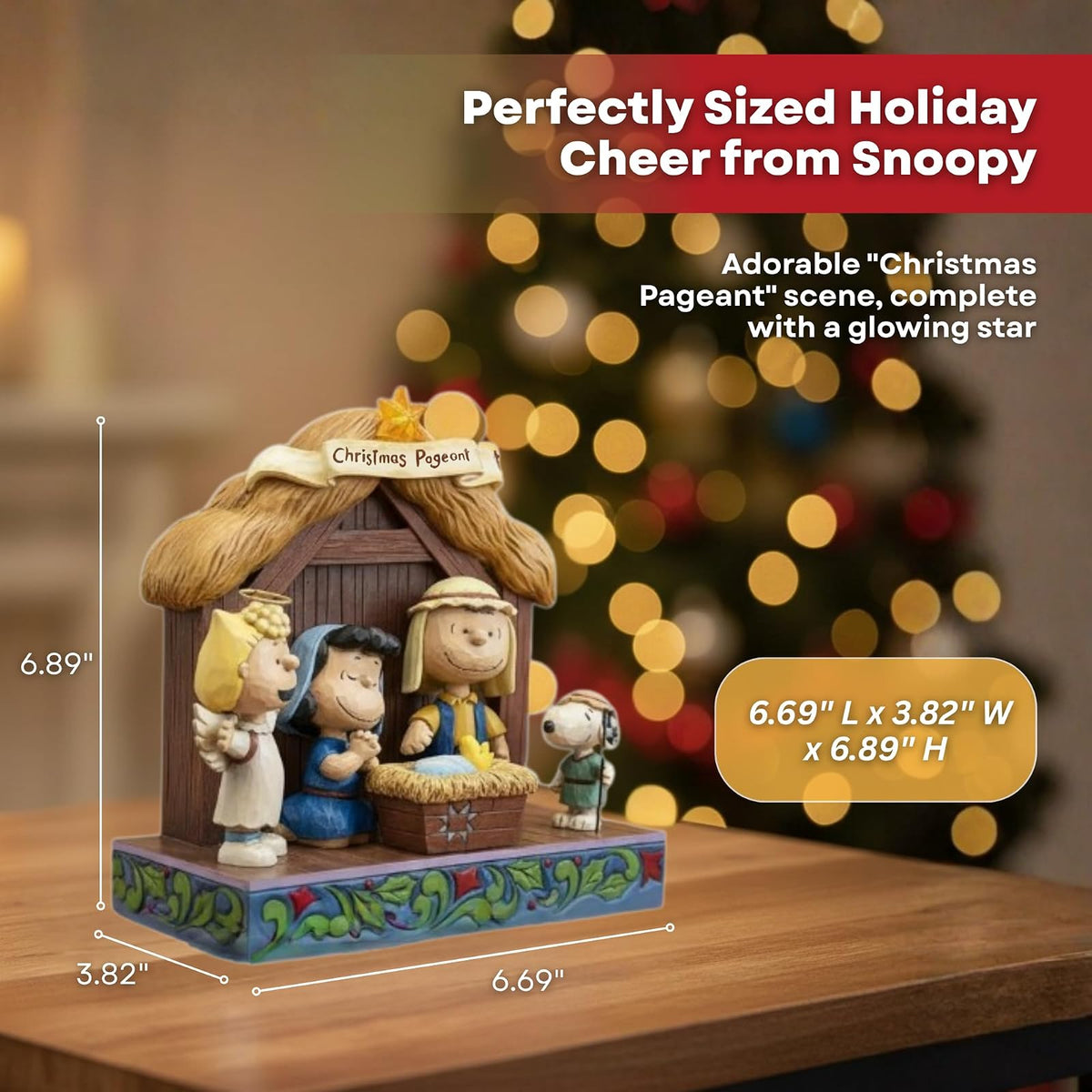Enesco Peanuts por Jim Shore Figura de Escena de Nacimiento del espectáculo navideño iluminada - Escena de Piedra de Resina Hecha a Mano Pintada Coleccionable Snoopy Figuras de Peanuts Adornos