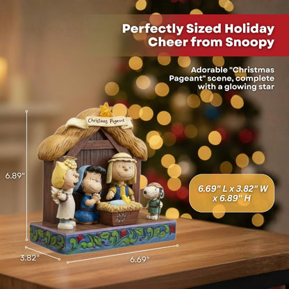Enesco Peanuts por Jim Shore Figura de Escena de Nacimiento del espectáculo navideño iluminada - Escena de Piedra de Resina Hecha a Mano Pintada Coleccionable Snoopy Figuras de Peanuts Adornos