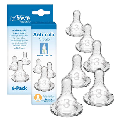 Dr. Brown's 2 Pack Natural Flow Preemie pezón estándar, Nivel 3 (6m+), Transparente, 6 unidades