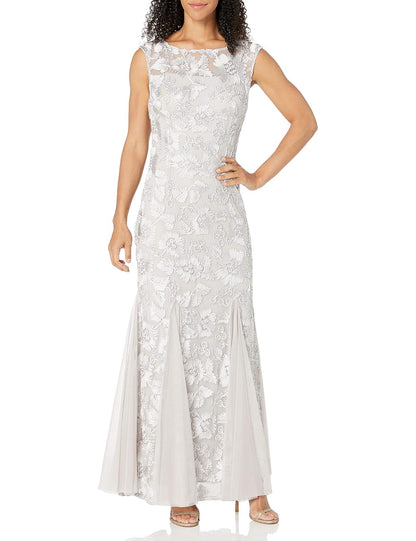 Alex Evenings Vestido Largo Bordado con Detalle Godet Mujer - 12 Petite - Platinado