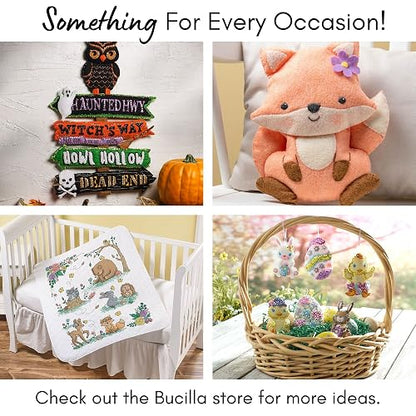 Bucilla - Apliques de fieltro para hacer medias de 45,7 cm, trineo con Papá Noel, perfecto para manualidades y manualidades, 89477E