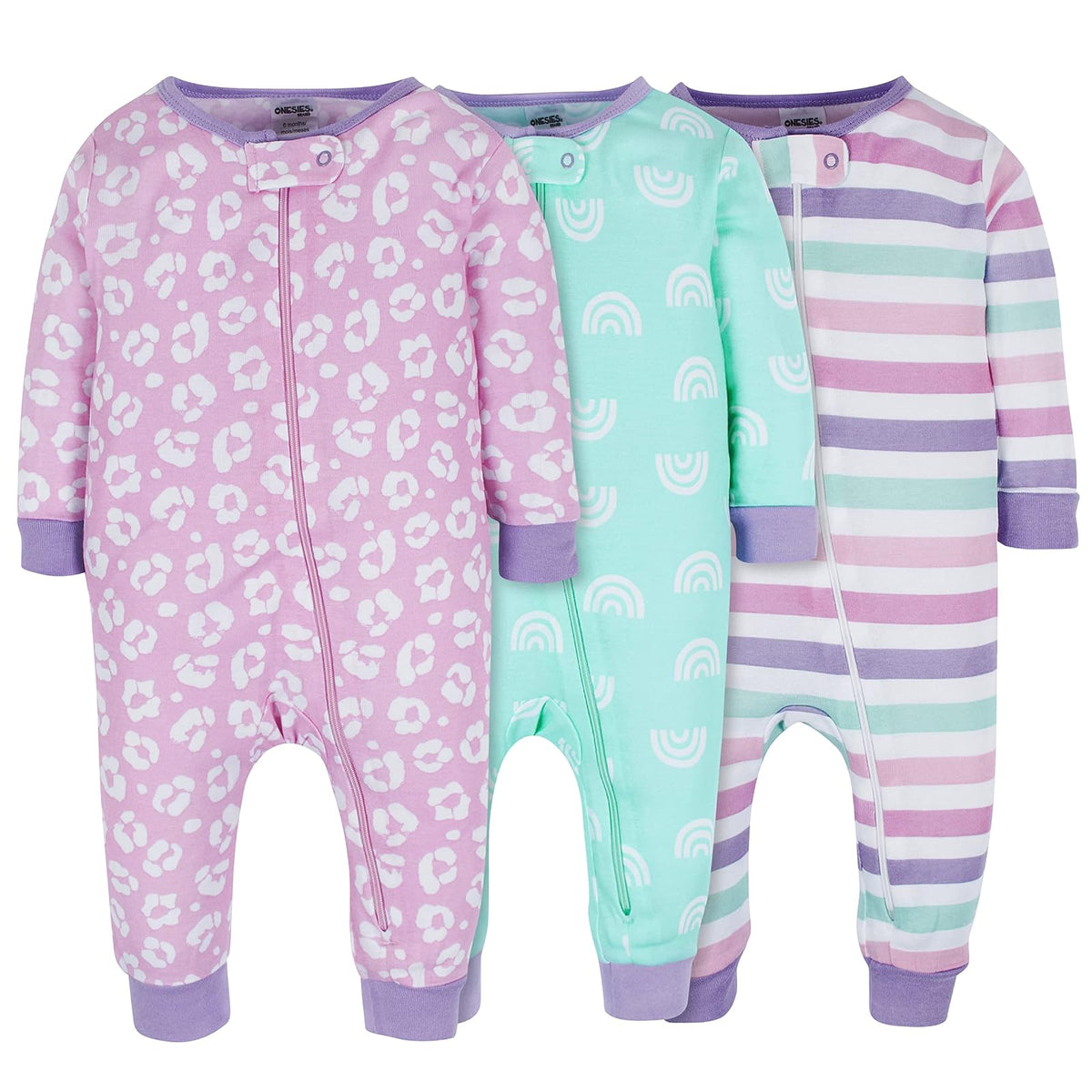 Onesies Brand Paquete de 3 Pijamas de una Pieza de Algodón para Bebé - 2 Años - multicolor - fantasía (Rainbows)
