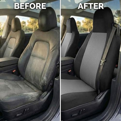 FH GROUP FB302GRAY102 Gray Classic Cloth Built-In Seatbelt Compatible High Back Seat Cover, Set of 2