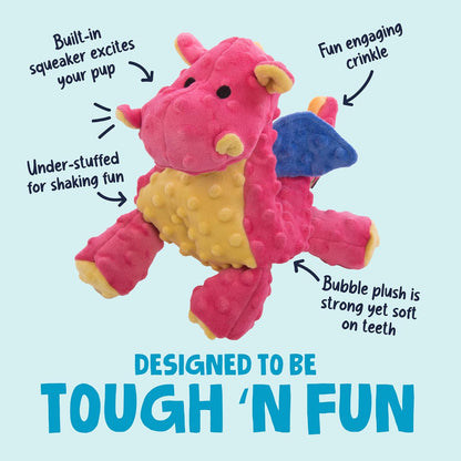 goDog - Juguete de peluche resistente para perros con tecnología Dragon with Chew Guard, color coral, grande