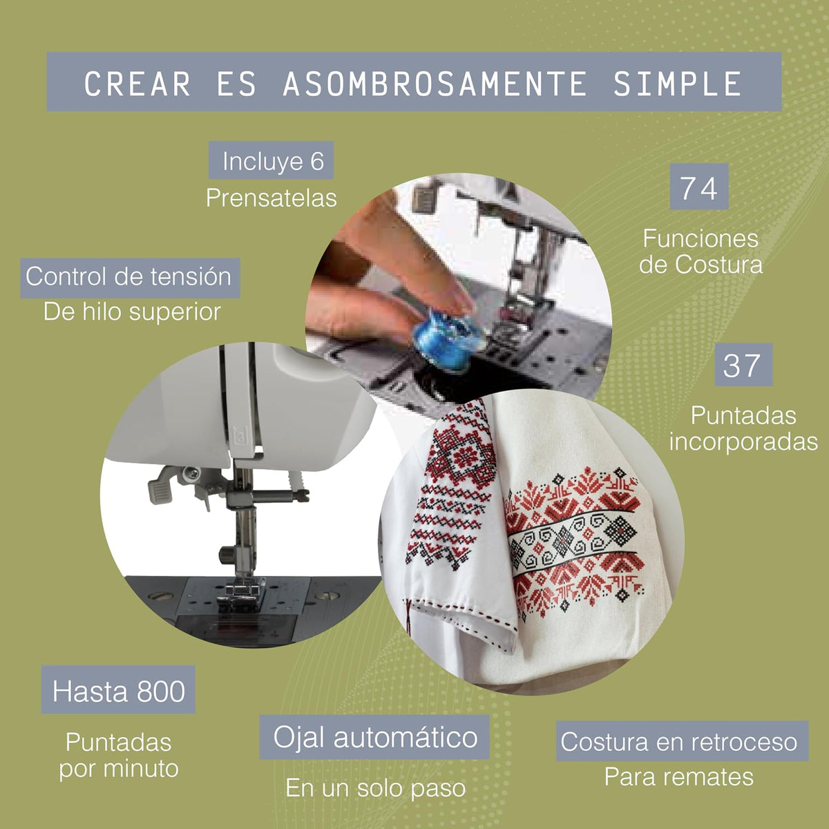 Brother BM-3700 - Máquina de coser (Blanco, Máquina de coser automática, Costura, Eléctrico, 389 mm, 159 mm)