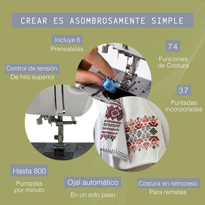 Brother BM-3700 - Máquina de coser (Blanco, Máquina de coser automática, Costura, Eléctrico, 389 mm, 159 mm)