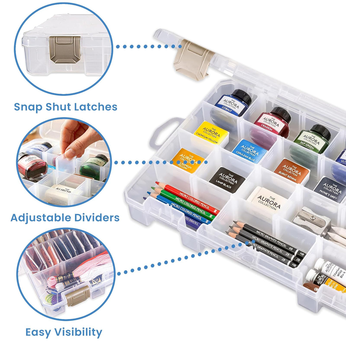 ArtBin 6840JN Caja de búsqueda de Hilo Dental, Organizador de Costura y Bordado, [1] Caja de Almacenamiento de plástico, Transparente