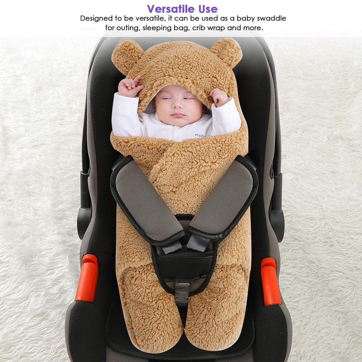 Manta de Felpa para bebé recién Nacido, Manta de recepción Suave con Capucha, Saco de Dormir para niñas de 0 a 6 Meses, Color Caqui