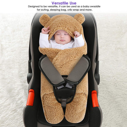Manta de Felpa para bebé recién Nacido, Manta de recepción Suave con Capucha, Saco de Dormir para niñas de 0 a 6 Meses, Color Caqui