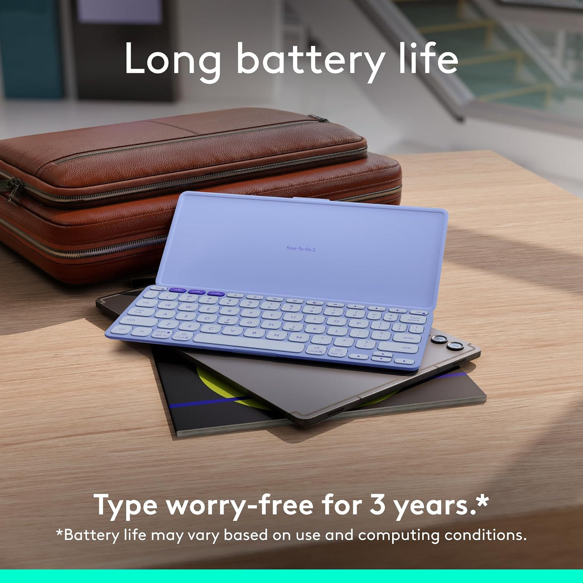 Logitech Keys-to-Go 2 Teclado inalámbrico para iPad con Tapa integrada, Bluetooth, Delgado, estilizado y Compacto para iPad, iPhone, Windows, Android, Linux, Mac, Apple TV, Color - Lila